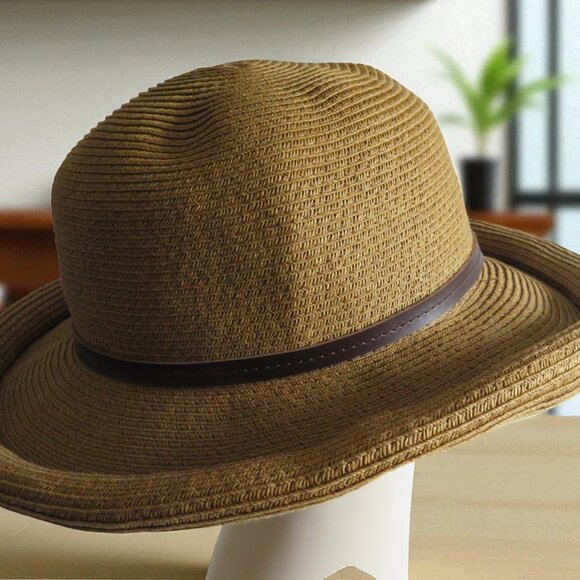 Nine West - Summer Hat with Brown Trim & Rolled Brim, EUC - Picture 5 of 13